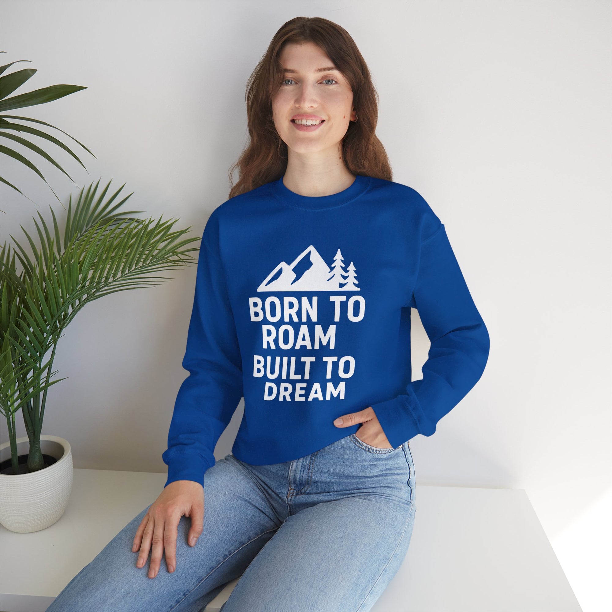 Born to Roam Built to Dream Crewneck Sweatshirt — Adventure Mountain Graphic