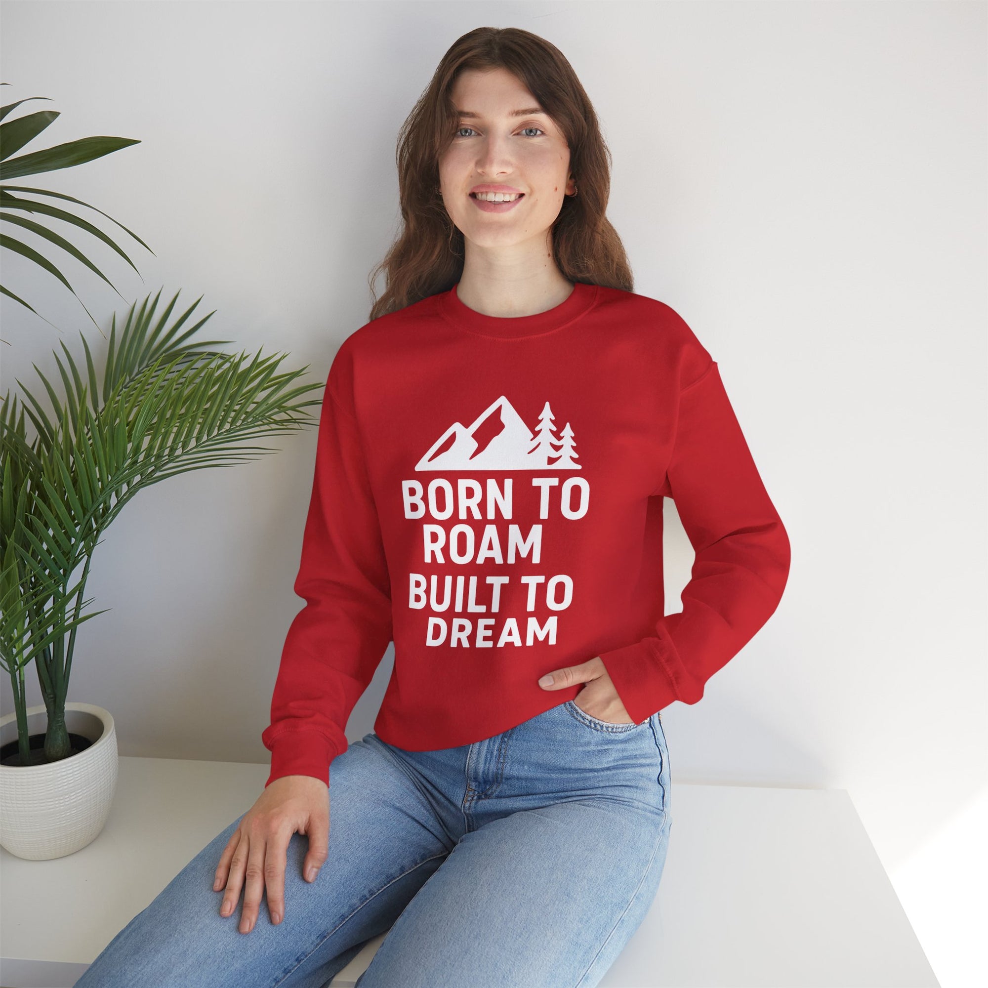Born to Roam Built to Dream Crewneck Sweatshirt — Adventure Mountain Graphic
