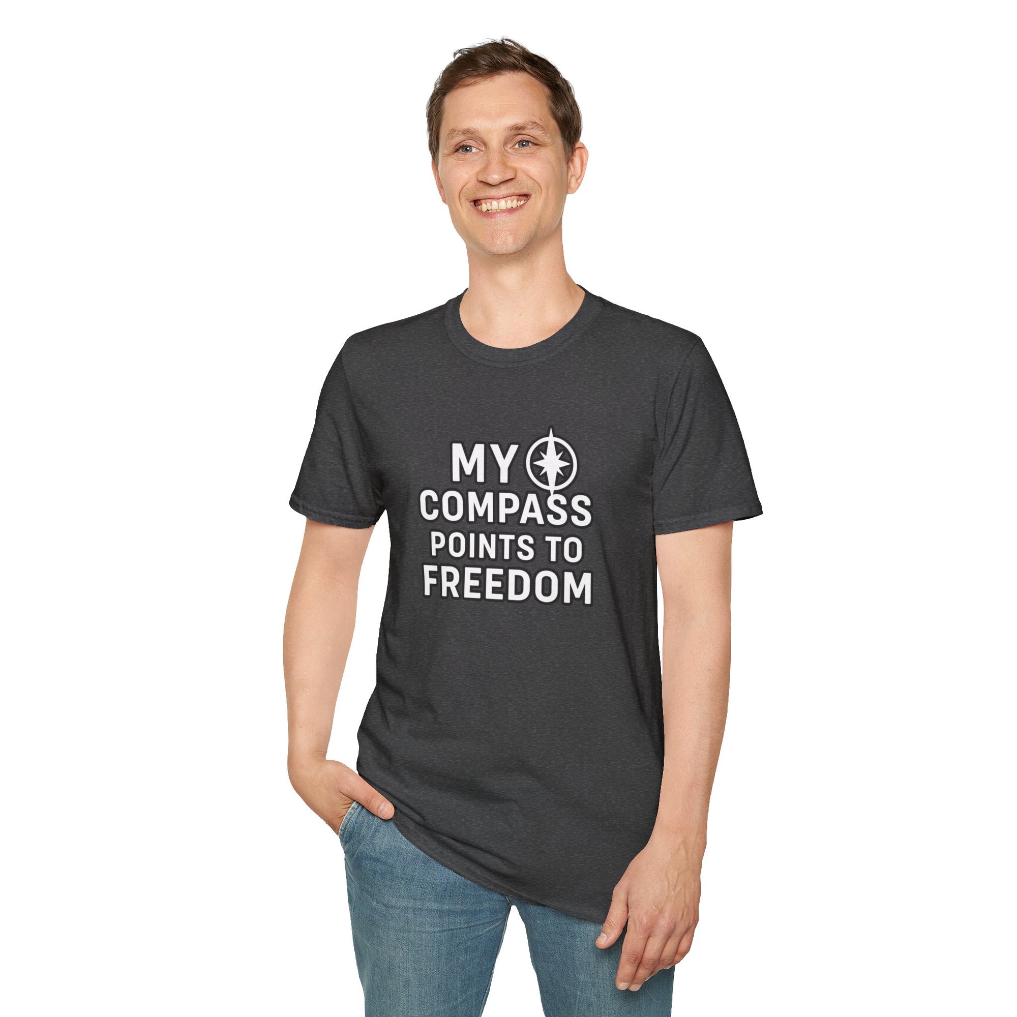 “My Compass Points to Freedom” T-Shirt – For Those Who Choose the Open Road and the Free Spirit