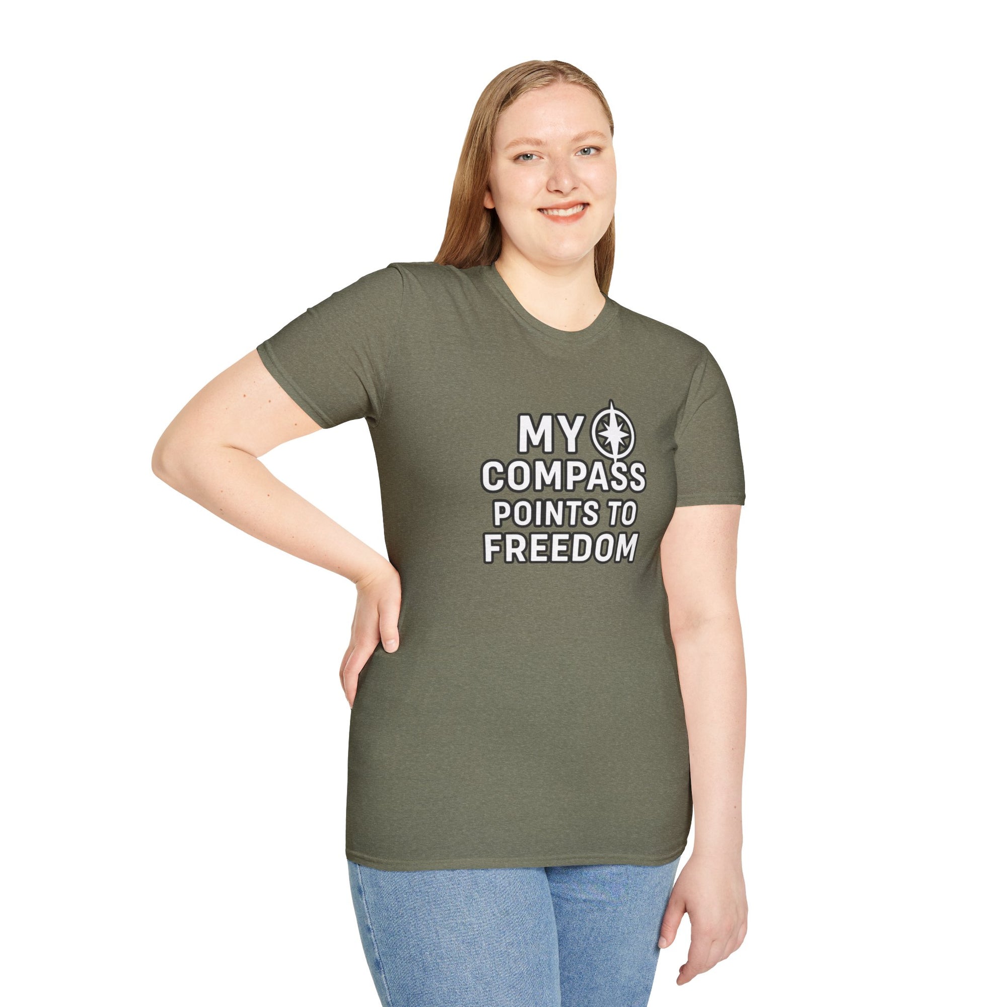“My Compass Points to Freedom” T-Shirt – For Those Who Choose the Open Road and the Free Spirit